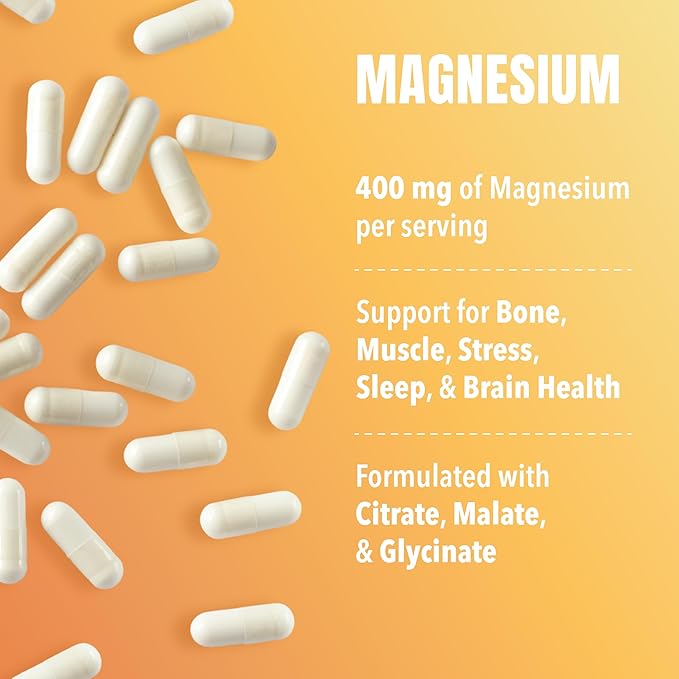 Triple Magnesium Complex Supplement – 400mg with Citrate Malate &amp Glycinate – Complete Chelated Magnesium Blend for Women &amp Men – 60 Days of Daily Multi Magnesium Nutrition – 120 Capsules