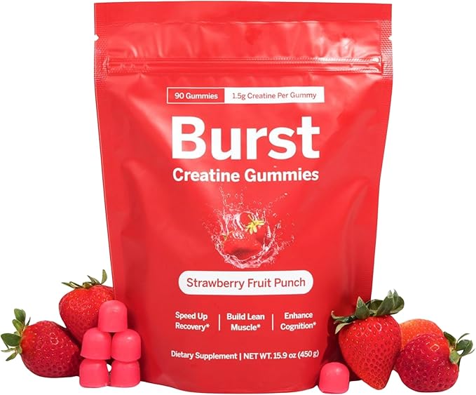 Creatine Monohydrate Gummies - 1.5g of Creatine Per Gummy - Build Muscle Recover Faster Enhance Cognition - Strawberry Flavor - 90ct