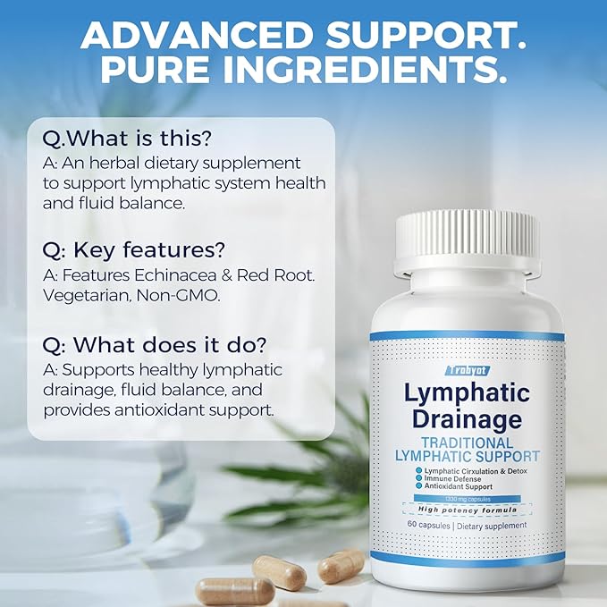 Lymphatic Drainage Capsules 60 Capsules New Maximum Potency Formula 2 Month Supply with Dandelion Extract Cleavers Extract - Supports Cellulite Reduction Lymphatic Drainage &amp Immune Health