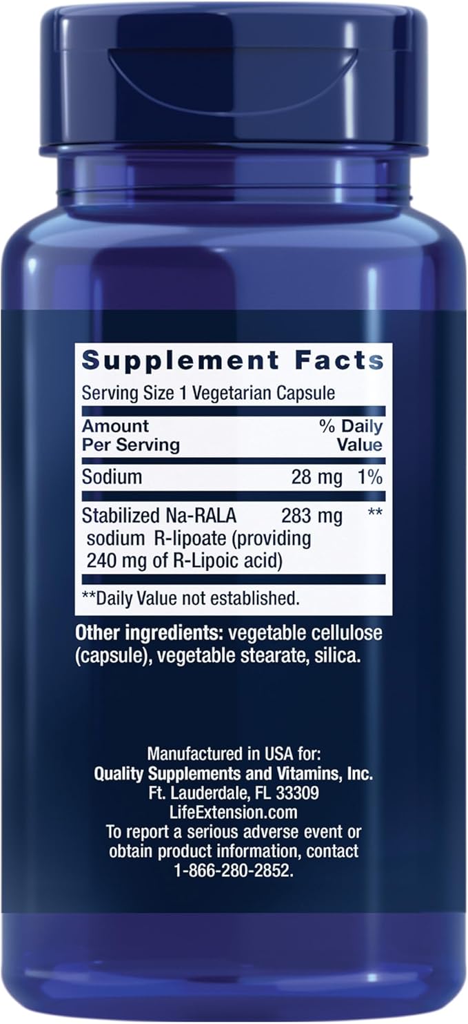 Life Extension Super R-Lipoic Acid Healthy Aging oxidative Stress Defense with 240 mg Active R-Form Gluten-Free – Non-GMO – Vegetarian – 60 Capsules (Pack of 2)