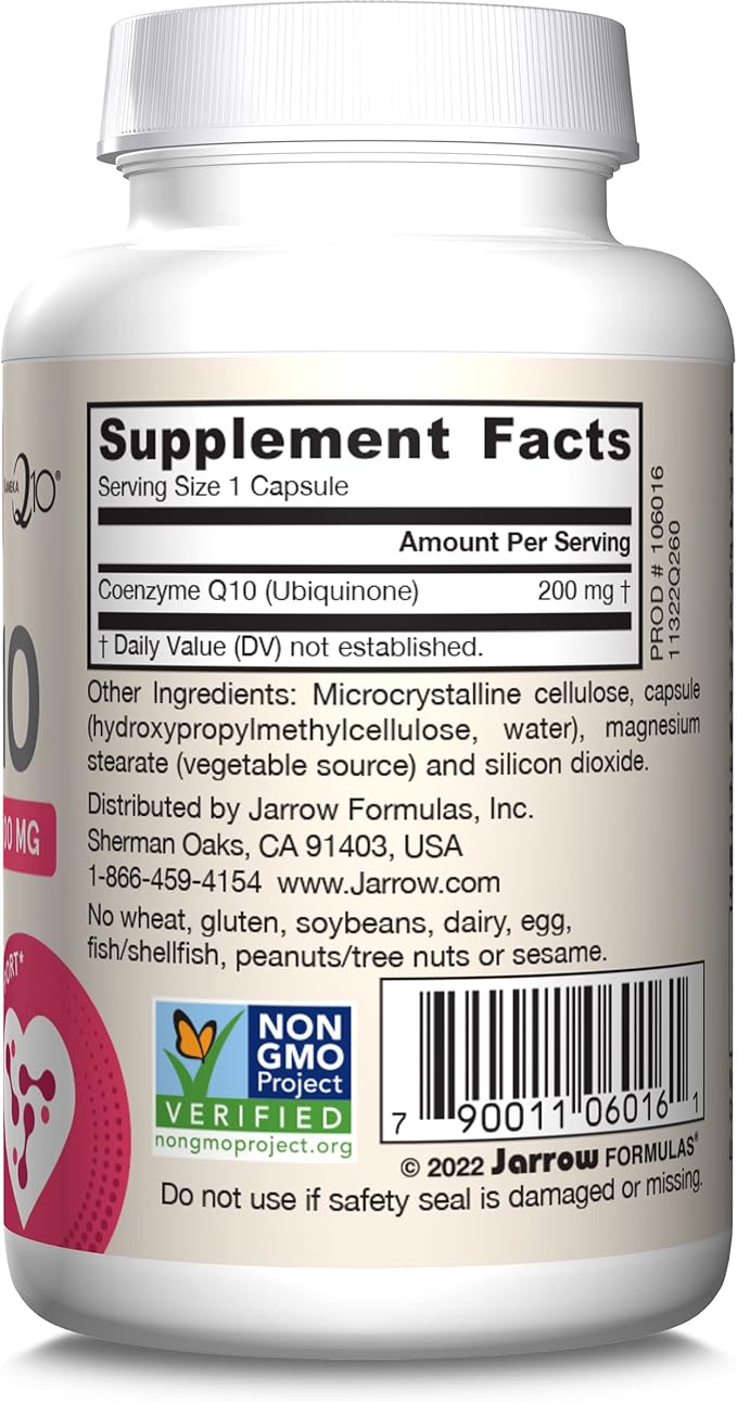 Jarrow Formulas® Co-Q10 200 mg Antioxidant Support for Mitochondrial Health Cellular Energy Production and Healthy Cardiovascular Function 60 Veggie Capsules 60 Day Supply