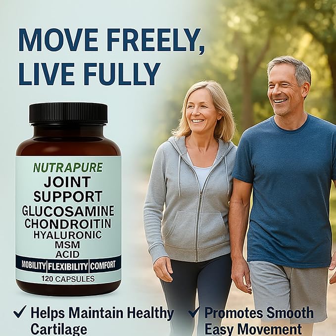 Nutrapure Joint Support - Allura Glucosamine &amp Chondroitin Complex MSM Hyaluronic Acid &amp Bamboo Extract – Joint Care Formula Knee Health Suppplement 120 Veggie Capsules (2)