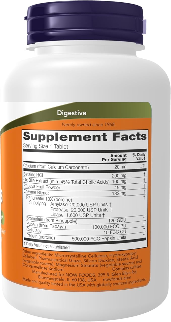 NOW Foods Supplements Super Enzymes Formulated with Bromelain Ox Bile Pancreatin and Papain 180 Tablets