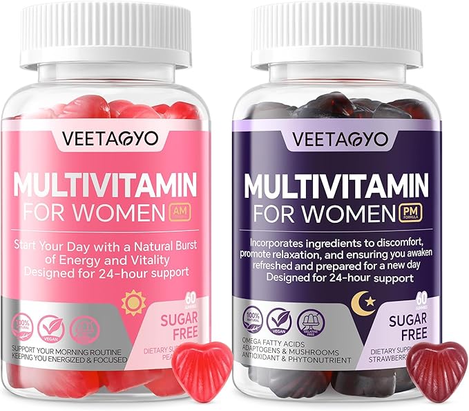 Multivitamin for Women AM &amp PM - Melatonin Free with w/Algae CalciumOmega-3Vitamin D3K2Magnesium for Energy &amp RelaxationRestSkinHair Support - Sugar Free 24-Hour Support Vegan120 Coun