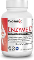 Organixx Enzyme 17 Essential Digestive Enzymes for Women &amp Men for Gut Health &amp Optimal Digestive Health Support for Bloating Gas Nutrient Absorption Vegan Non GMO 120 Veggie Capsules