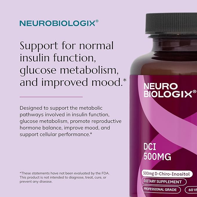 Neurobiologix D-Chiro Inositol 500 MG High-Potency Inositol Supplement Energy &amp Hormone Balance for Women &amp Men Supports Metabolic Function Dairy &amp Gluten Free Non GMO 60 Vegetable C