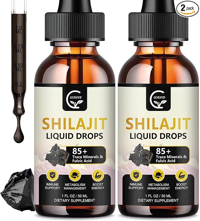 (2-Pack) High Potency Shilajit Pure Himalayan Organic Liquid Supplement Shilajit Resin Drop for Men &amp Women Max Potency 85+ Clean Trace Minerals &amp Fulvic Acid for Energy Metabolism &amp Im