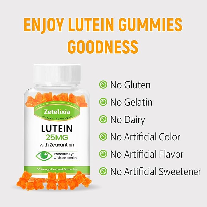 Lutein Gummies 25mg - Eye Vitamins Lutein &amp Zeaxanthin Eye Health Supplements for AdultsSugar Free Eye Health Gummies Supplement - Support VisionMacularBlue Light Filtering (120 Count)