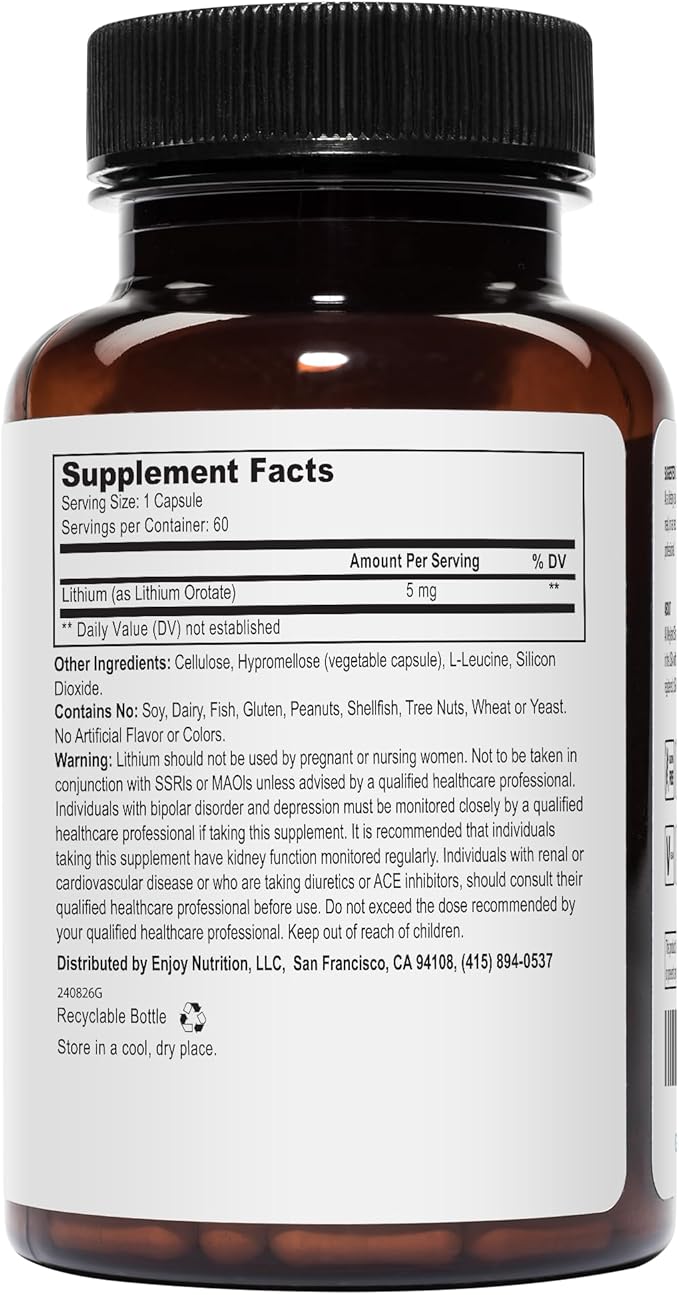 Lithium Orotate - 5mg of Elemental Lithium 60 Vegetarian Capsules (Pack of 2)