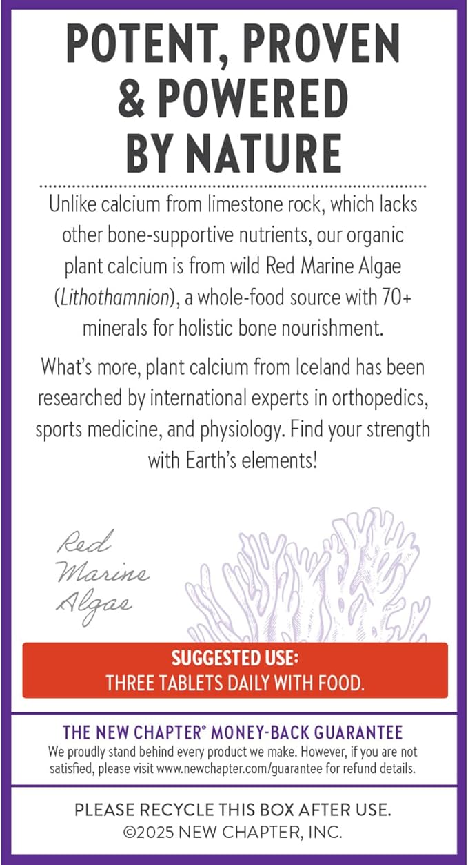 New Chapter Calcium Supplement - Bone Strength Plant-Based USDA Organic Calcium with Magnesium Vitamin D3+K2 for Bone Health &amp Joint Mobility Heart Support 905 mg dose - 270 Slim Tablets