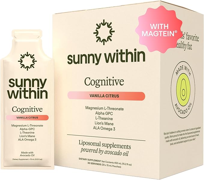 Brain Health Supplement - Magnesium L-Threonate from Magtein® Lion’s Mane Alpha GPC L-Theanine ALA &amp Avocado Oil - Focus Mood &amp Memory Support* - 30 Daily Vegan Pouches