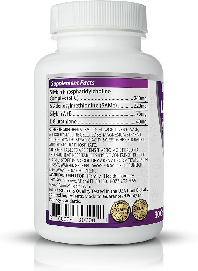 Comprehensive Liver Support Supplement for Large Dogs. Flavorful Chewable Tablets Combining Same SPC Silybin A+B + Glutathione 30Ct (Large)