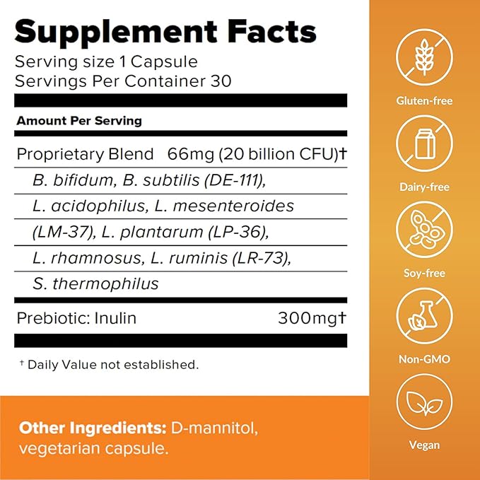 BiotiQuest Antibiotic Antidote Probiotics to Rebalance Body After Taking Antibiotics 20 Billion CFU Non-GMO and Gluten Free 30 Capsules