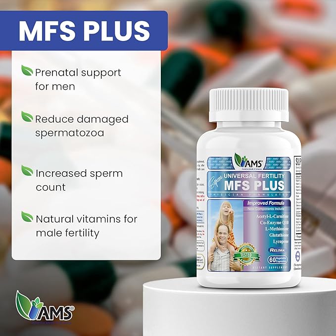 America Medic &amp Science MFS Plus Fertility Supplements for Men (60 Capsules) Sperm Count Booster Supports Motility | Natural Preconception Vitamins Reproductive Aid with Zinc CoQ10