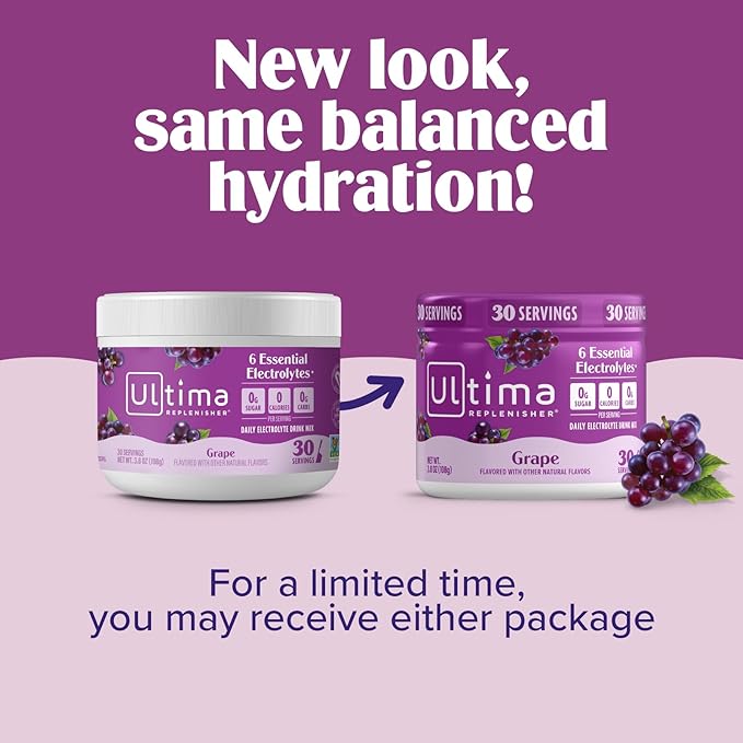 Ultima Replenisher Daily Electrolyte Powder Drink Mix – Sugar Free – Grape 30 Servings – Hydration Powder with 6 Key Electrolytes and Trace Minerals – Keto Friendly Vegan Non-GMO