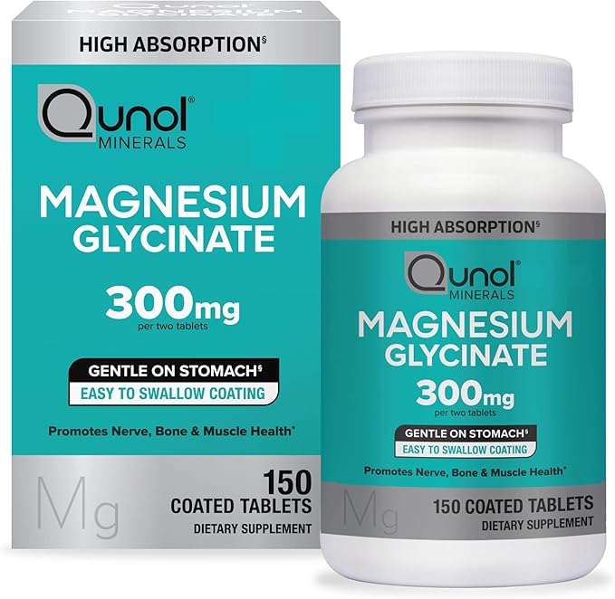 Qunol Magnesium Glycinate 300mg 100% Glycinate Chelated Magnesium Supplement 150ct Tablets
