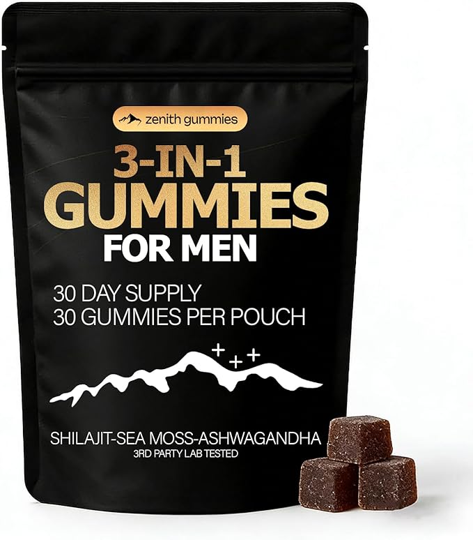 Zenith 3 in 1 Gummies for MenShilajit Gold Gummies with Sea Moss Ashwagandha Organic Manuka Honey Burdock Root Palm Moss ExtractEnergy Support