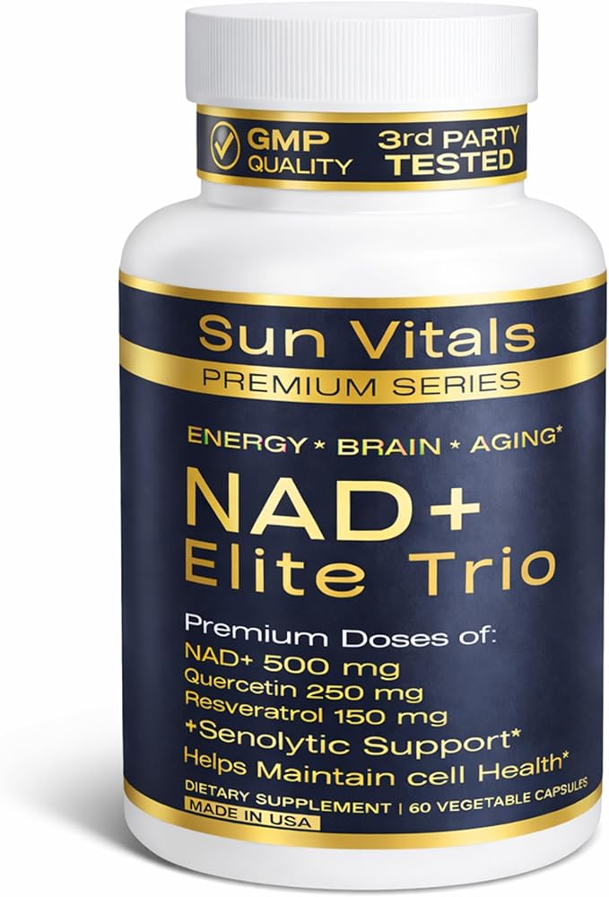 Natural NAD+ Supplement 500 mg with Resveratrol &amp Quercetin | Cellular Energy &amp Healthy Aging Support for Women | Non-Stimulant | GMP-Certified | 3rd Party Tested | 60 Vegan Capsules | Made in