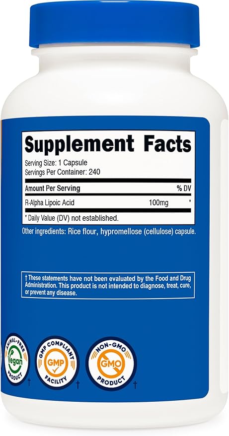 Nutricost R-Alpha Lipoic Acid 100mg 240 Capsules - Veggie Caps Vegan Non-GMO Gluten Free