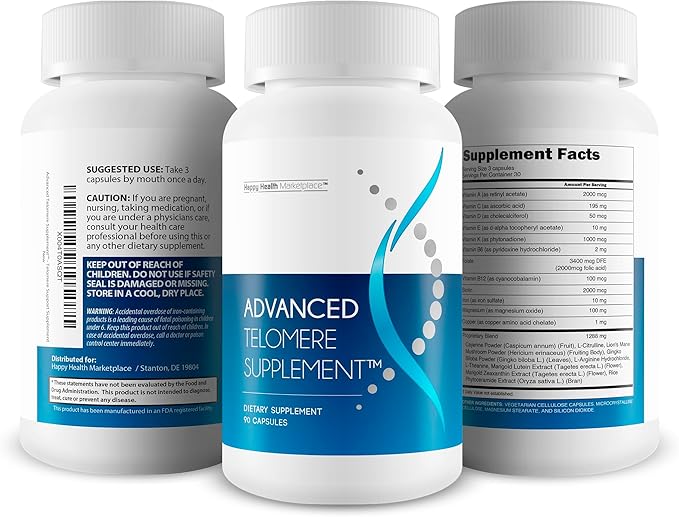 Advanced Telomere Support - Our Best Advanced Telomere Supplement - Anti Aging Pills - Telomeres Lengthening Supplements - Our Best Anti Aging Supplement - NAD Booster Nrf2 Nadh Activator Supplements