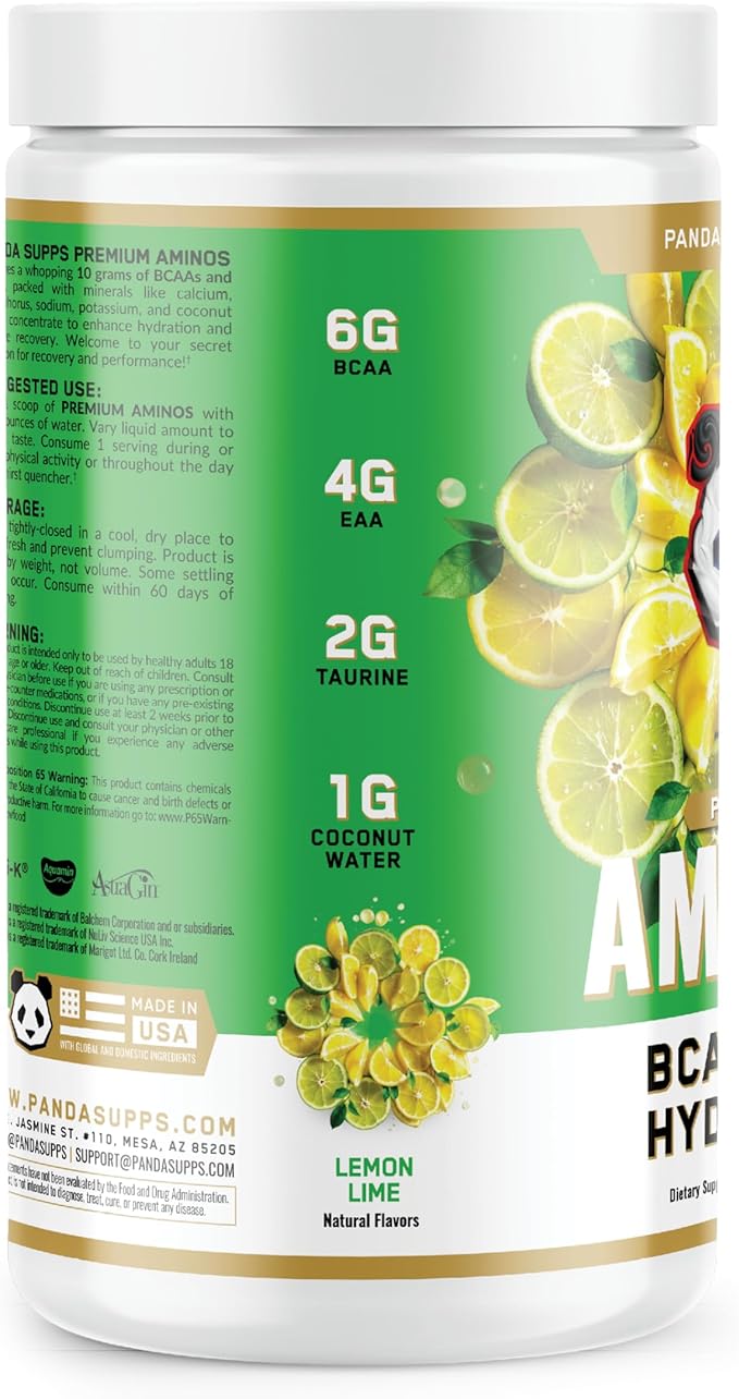 Underground Bio Labs Panda Supps Aminos | BCAA + EAA + Hydration + Eectrolytes for Men and Women with 2G Taurine and 4G EAAs (30 Servings) (Lemon Lime 3.0)