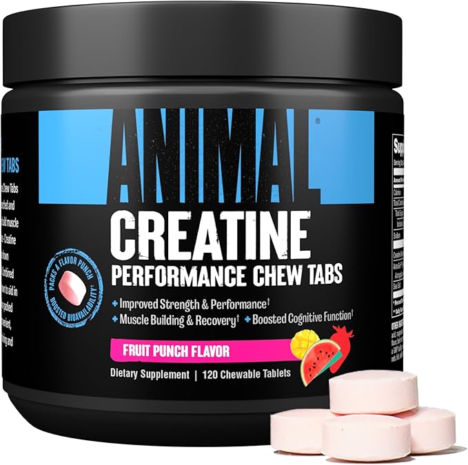 Animal Omega Omega 3 &amp 6 Supplement with 30 Day Pack Creatine Chews Tablets Fruit Punch