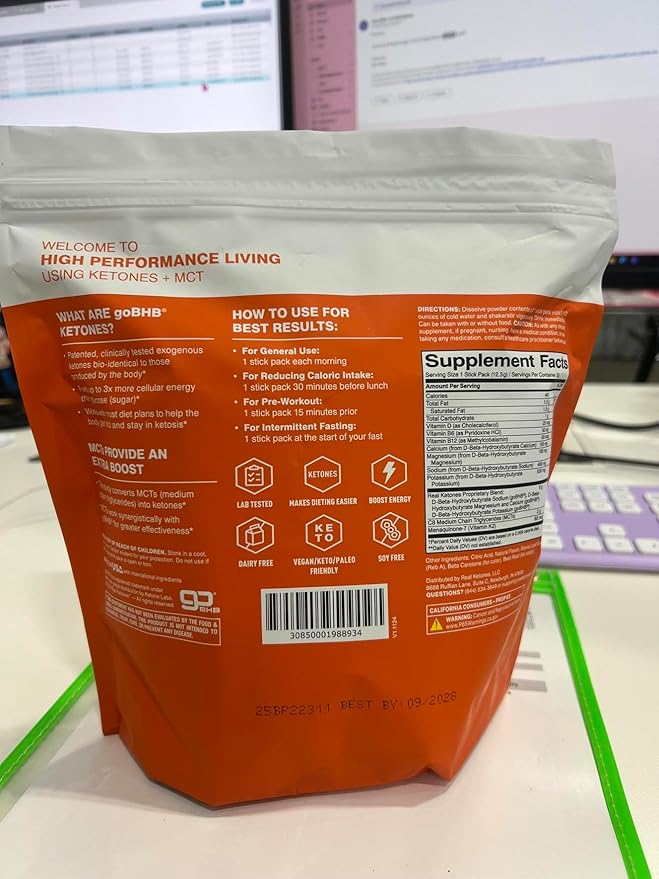 Real Ketones MCT &amp BHB Exogenous Ketones Drink Mix Packets Elevate Keto Electrolytes Powder Packets No Sugar with 4 Main Electrolytes Plus Hydrating Proprietary Keto BHB - 30 Pack Orange
