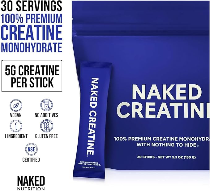 NAKED BCAAs Amino Acids Powder 500g (100 Servings) Creatine Stick Packs (30 Servings) – Unflavored Vegan Non-GMO Gluten Free Soy Free No Fillers