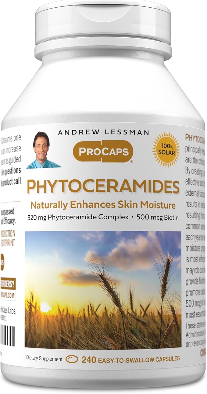 ANDREW LESSMAN Phytoceramides with Biotin 240 Softgels - Skin’s Vital Natural Internal Moisturizer. Naturally Enhances Soft Smooth Radiant Skin. No Additives. Small Easy to Swallow Softgels