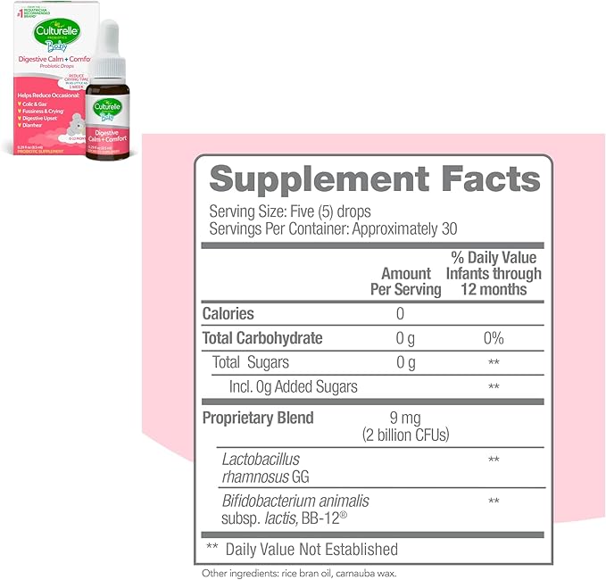 Culturelle Pro Strength Daily Probiotic Capsules Probiotics for Men &amp Women 60 Count 2 Months + Baby Digestive Calm &amp Comfort Probiotic (Age 0-12 Mos) Helps Periodic Colic Gas Fussiness 8