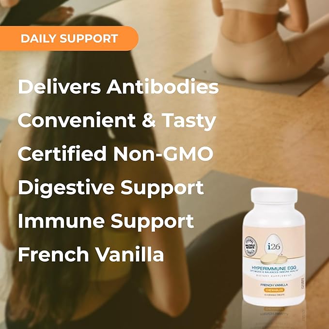 Youngevity i26 Hyperimmune Egg | IgY Max French Vanilla Chewable | Patented Immune Powerhouse Formula | Bone Gut Immune Support Supplement | 45 Chewable Tablets