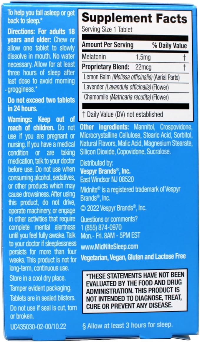 MidNite Sleep Cycle Support Back to Sleep Low Dose Melatonin &amp Herbal Blend Cherry Flavor 30 Quick Melt Tablets (Pack of 4)