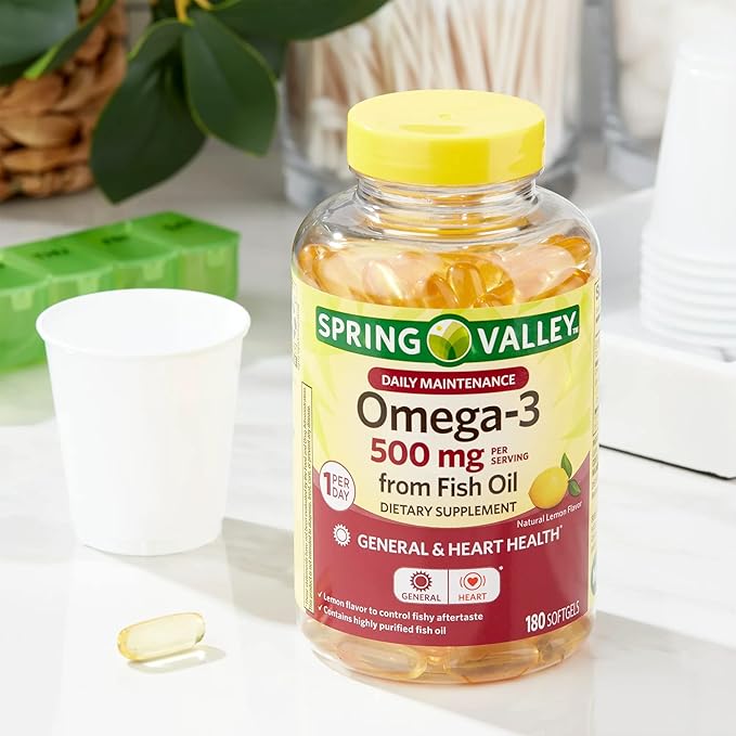 Spring Valley Omega-3 500 mg 180 Count from Fish Oil Omega 3 Dietary Supplements Bundle with Lual's 45 Diabetes Decoded