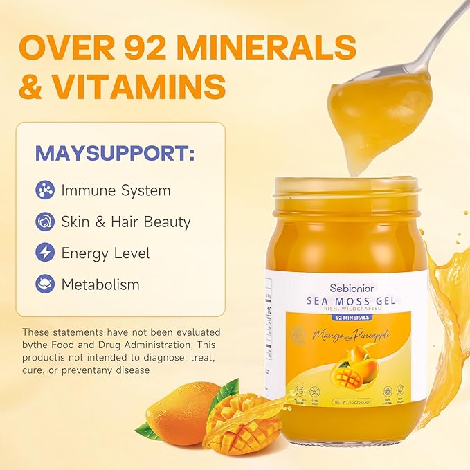 Sea Moss Gel Essential Vitamins Trace Minerals Vegan superfoods jams Jellies and Sweet sauces Gifts (Mango)