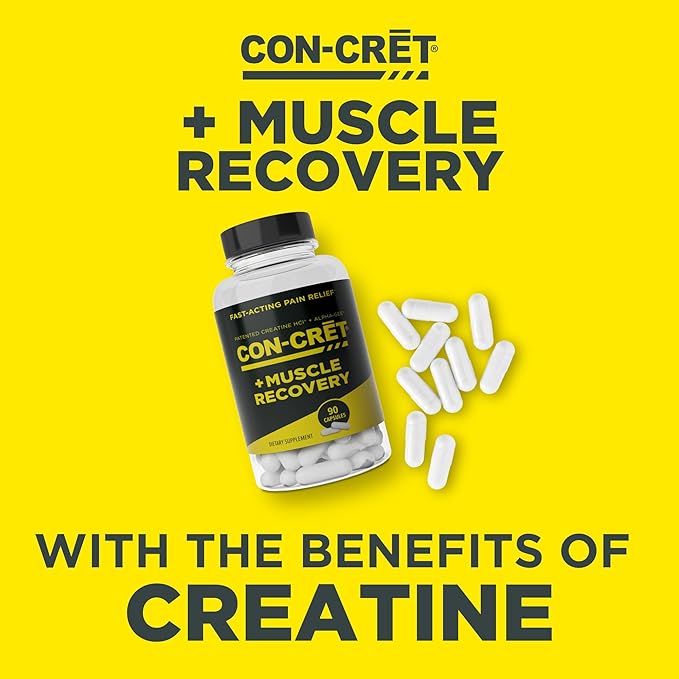 CON-CRET Creatine HCl + Muscle Recovery with Alpha-GEE® Supports Muscle Recovery Reduces Soreness Restores Muscle Health 90 Capsules