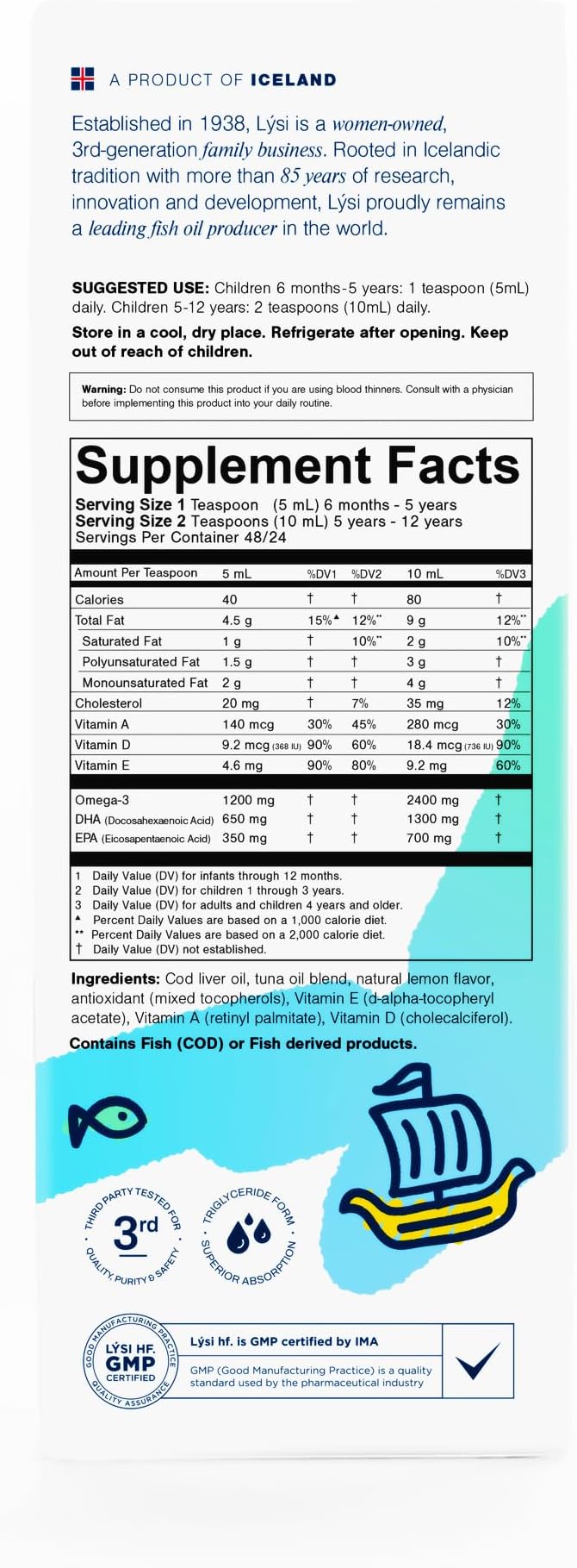 LYSI Liittles Childrens's Omega Lemon Cod Liver Oil 8.12 OZ