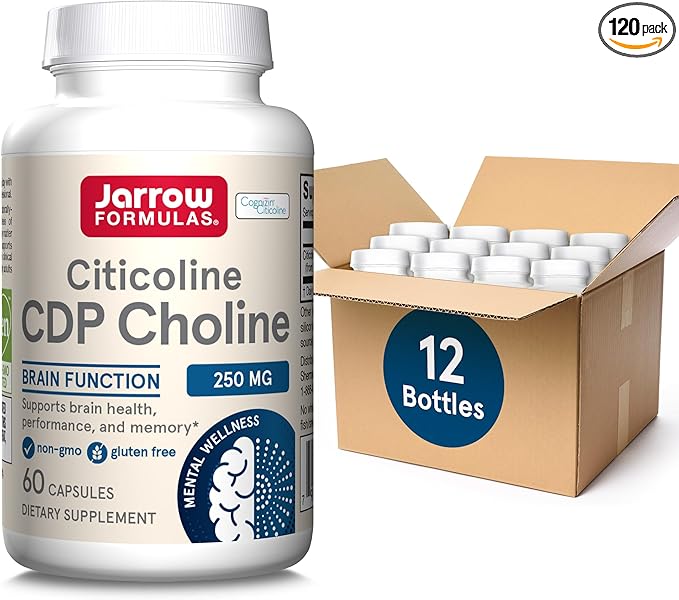 Jarrow Formulas Citicoline CDP Choline 250 MG CDP Choline Supplement Supports Brain Health Performance and Memory 60 Capsules Up to a 60 Day Supply (Pack of 12)