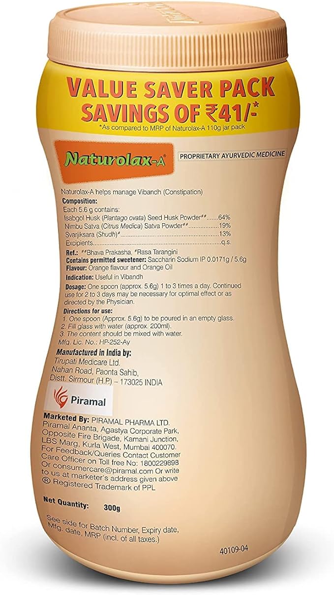 Naturix Naturolax-A Isabgol Husk Powder Orange 300 GMS