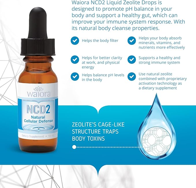 Waiora NCD2 Liquid Mineral Supplement Advanced Cellular Support Formula Daily Digestive &amp Detox Immune pH Balance Cleansing Easy-to-Use Drops (Two .5 oz Bottles 180 serv)