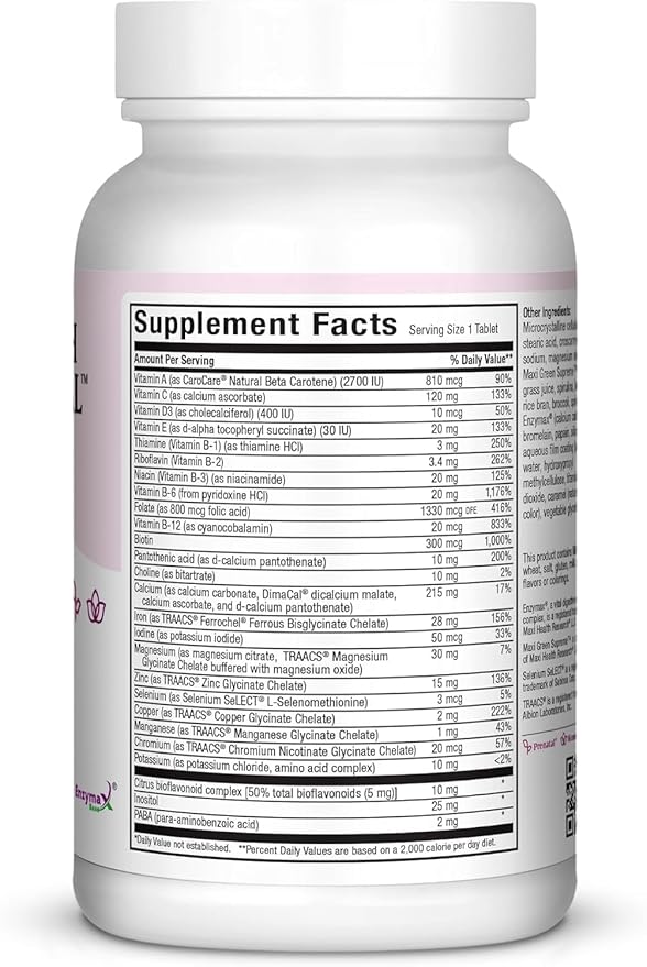Maxi Health Prenatal Vitamins for Women – One Daily Prenatal Vitamins with Iron Folate Choline Vitamin D3 and Essential Nutrients – High Absorption prenatals Supplement – 60 Day Supply
