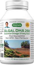 ANDREW LESSMAN Algal DHA 250mg 60 Softgels - Plant-Based Omega-3 Oils Natural Marine Algae High DHA Non-GMO High Potency No Stomach Upset No Fishy Aftertaste. Small Easy to Swallow