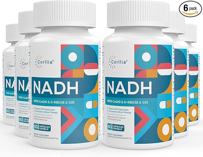Corlia NADH 50mg + CoQ10 200mg + D-Ribose 150mg Supplement Enhance NAD+ Supplement for Energy Fatigue Reduced Nicotinamide Adenine Dinucleotide 360 Veggie Capsules