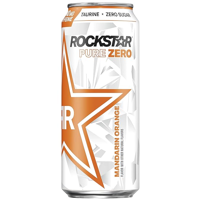 Rockstar Pure Zero Energy Drink Mandarin Orange 0 sugar with Caffeine and Taurine 16oz (Pack of 24) (Packaging May Vary)