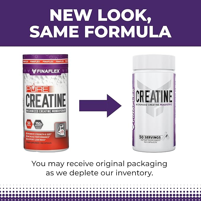 FINAFLEX PURE CREATINE - 150 Capsules - Promotes Muscular Strength Size &amp Performance - 100% Pure Micronized Creatine Monohydrate - NSF Certified - 50 Servings