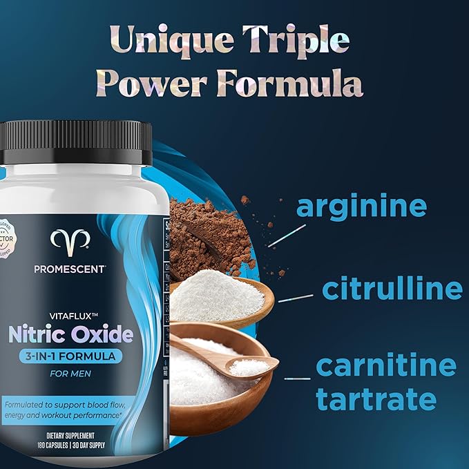 Promescent VitaFLUX Nitric Oxide Supplement L Arginine l Quality Citrulline Supplements for Men + Testosterone Booster for Men Supplement w/Tongkat Ali (LongJack) KSM-66 Ashwagandha