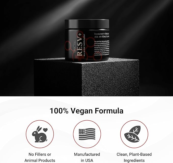 LifeCell ResV+ All-in-One Immunity Supplement – Resveratrol Vitamin C and D – Supports Healthy Aging Skin Hydration Joint and Heart Health – 100% Vegan – 60 Capsules – 30-Day Supply