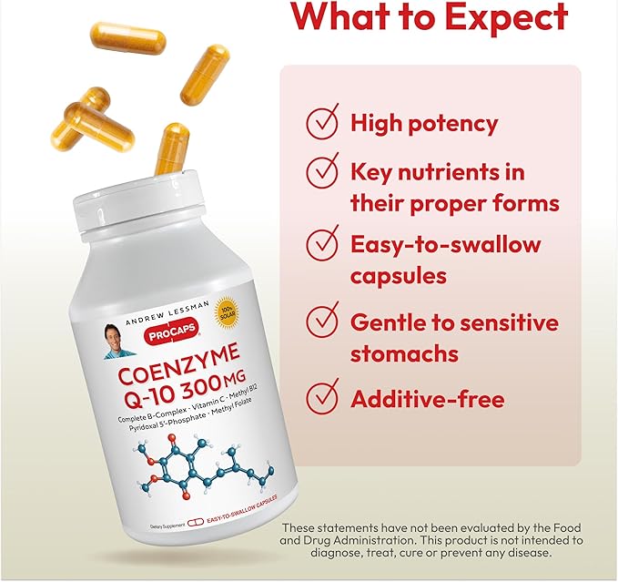 ANDREW LESSMAN Coenzyme Q-10 300 mg 240 Capsules - Essential for Energy Production and Optimum Key Organ Function Anti-Oxidant Support Depleted by Aging Plus B-Complex. Easy to Swallow Capsules