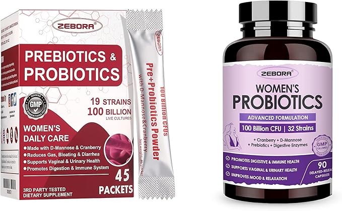 ZEBORA Probiotics-for-Women 100-Billion-CFUs with Prebiotics D-Mannose &amp Cranberry for Digestive Immune Feminine UT Health Support Ultimate Probiotic Women's Care Soy &amp Gluten Free 45 Pa