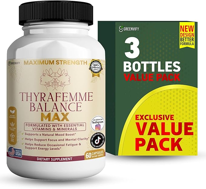 Thyrafemme Balance Max Mood and Energy Support Supplement 60 Capsules 30-Day Supply with B-Complex Vitamins (3)