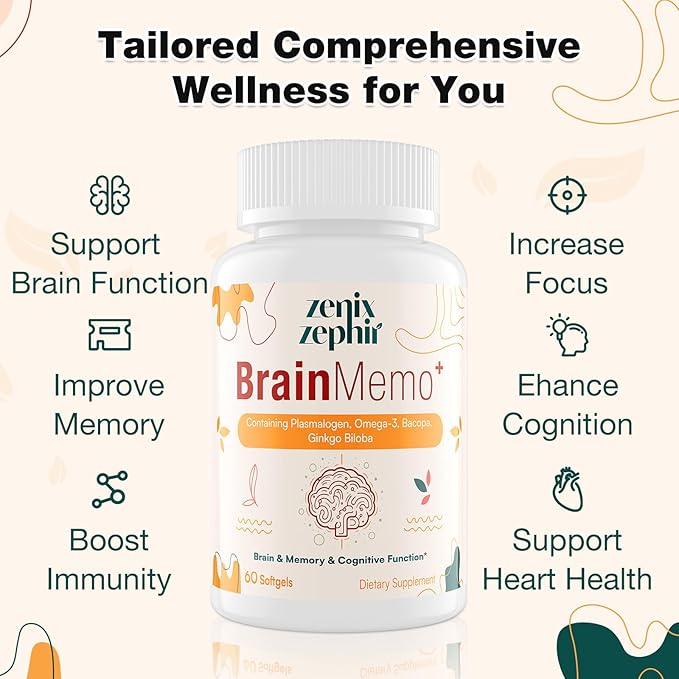 Memory Focus Supplement - Brain Support with Omega-3 Bacopa and Plasmalogens for Enhanced Cognitive Function - Concentration and Memory - Non-GMO 60 Softgels